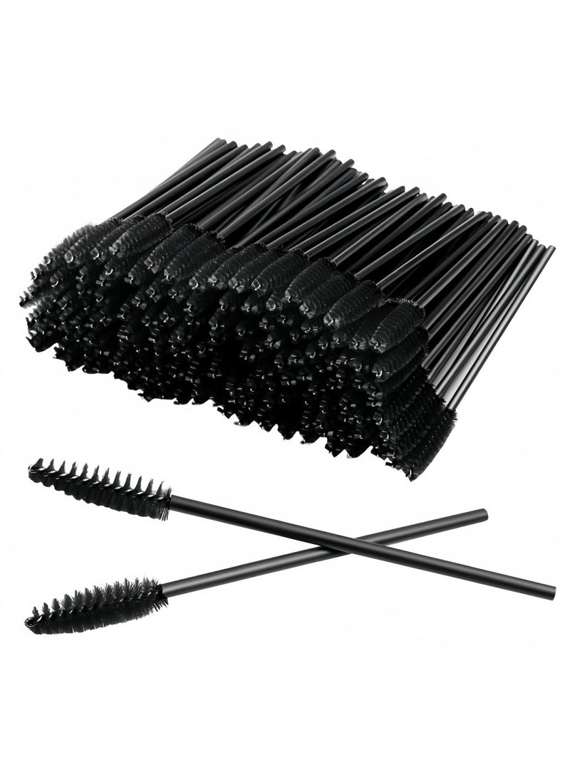 عبوة من 100 قطعة من فرشاة تطبيق الماسكارا للاستخدام مرة واحدة لتمديد الرموش والحواجب والمكياج، لون أسود. - Image 1